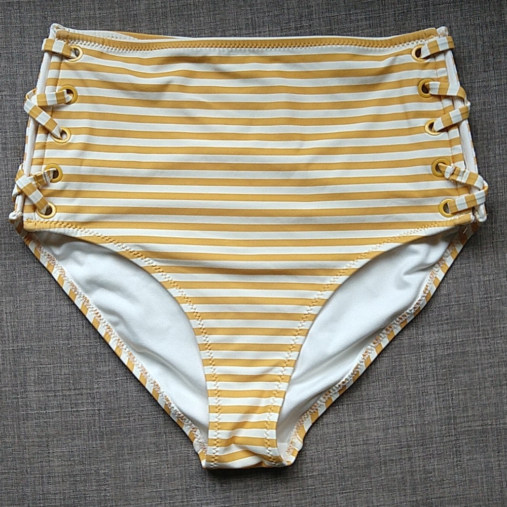 Gap High-rise Striped Yellow & White Swim Bikini Bottom